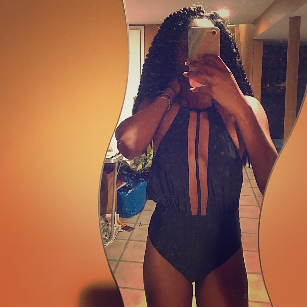 Deep V Open back one-piece swimsuit